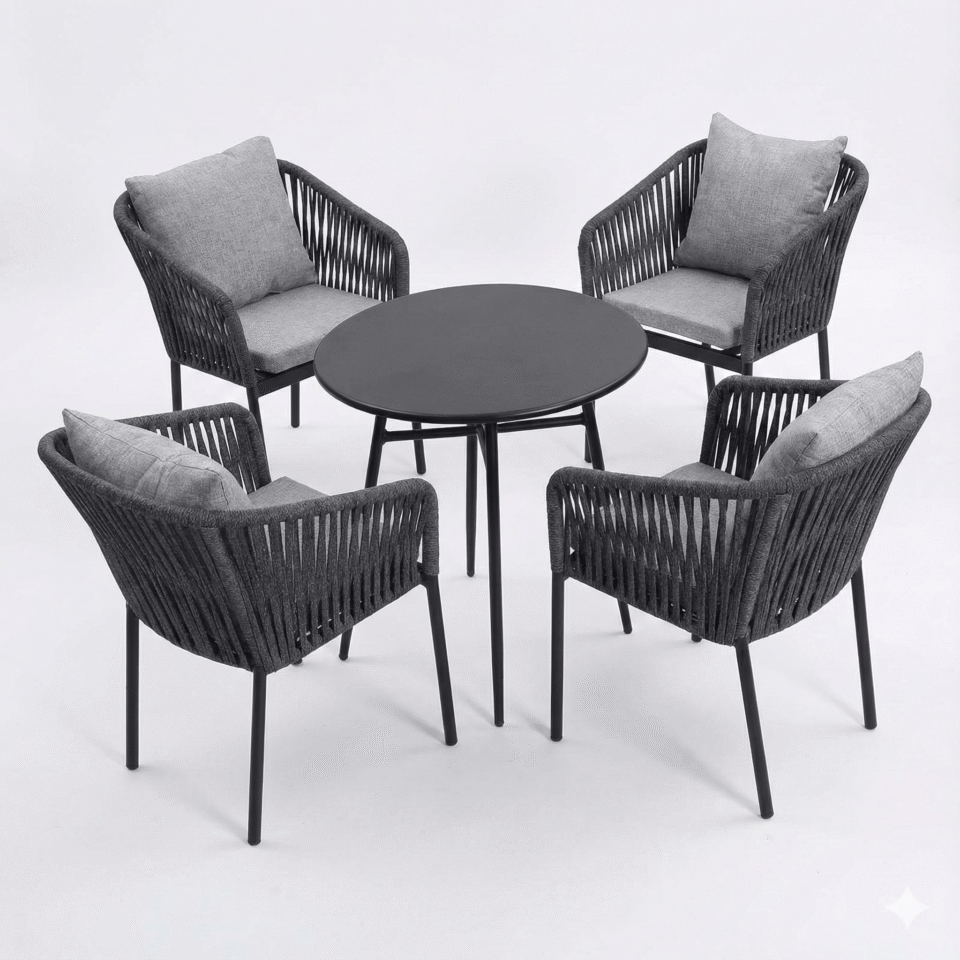 Outdoor Steel & Rope Seating Set