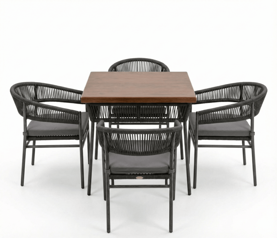 Outdoor double-rope seating set with sofa, 4 chairs, and table