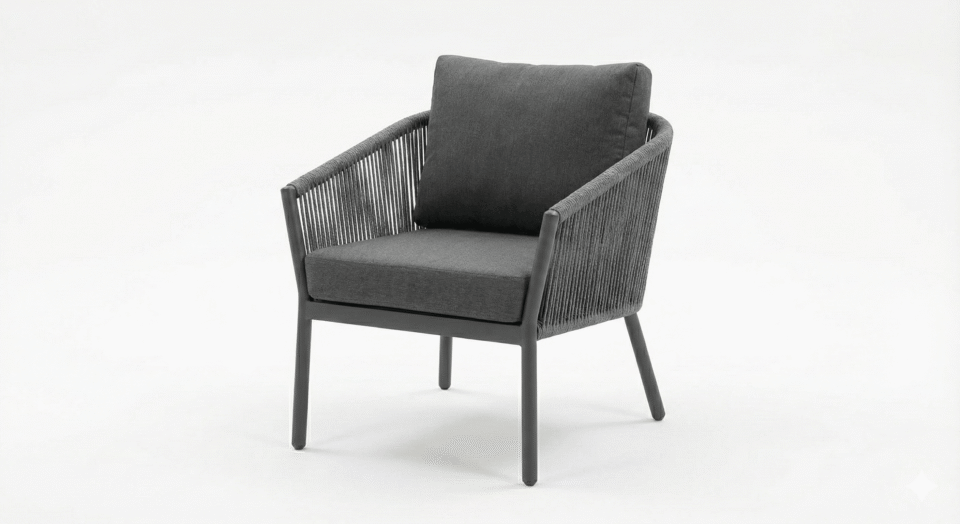 Outdoor rope chair with steel frame