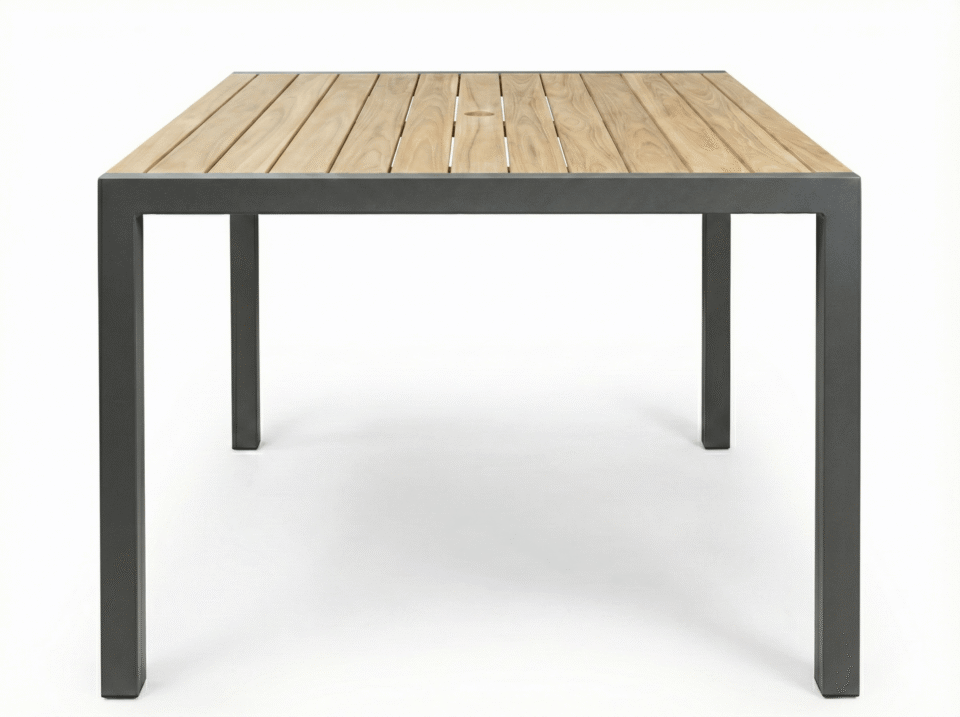 Outdoor steel table with treated surface
