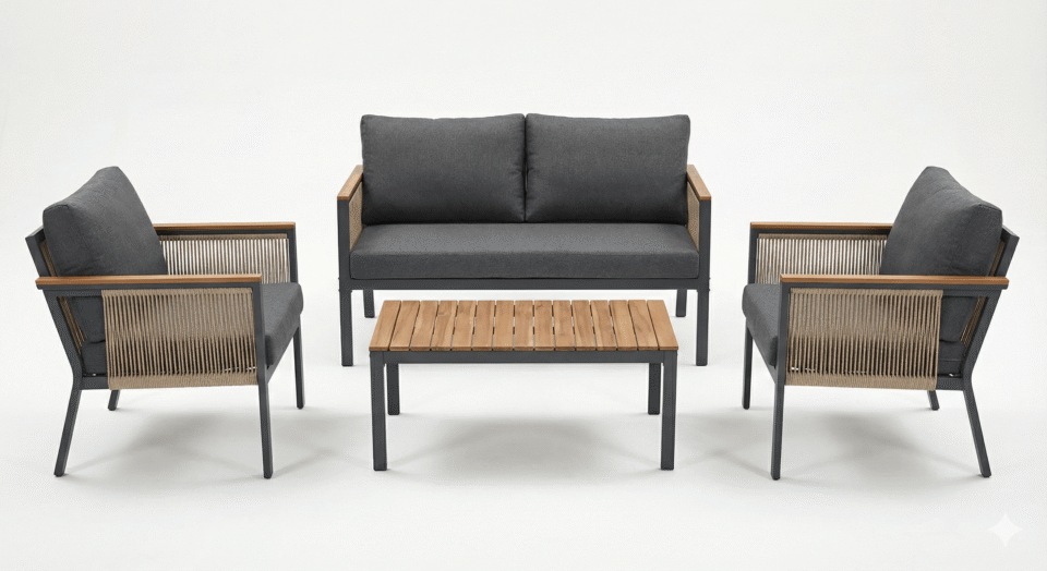 Outdoor steel and rope seating set – 4 pieces