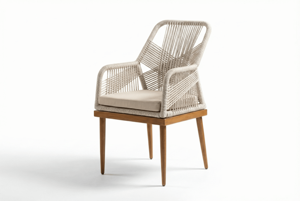 Outdoor steel chair with rope and waterproof fabric