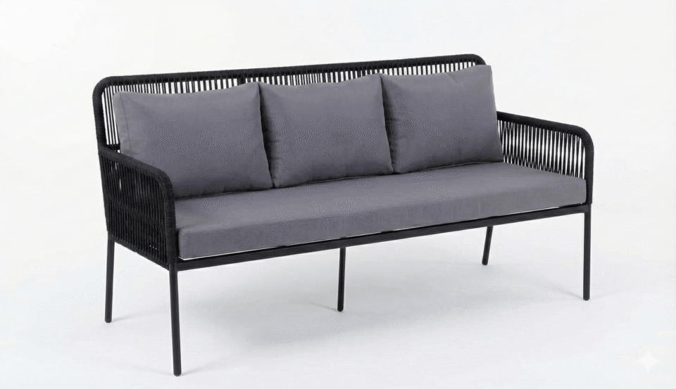 Outdoor steel and linen sofa