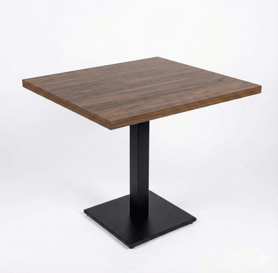 Outdoor steel table with glass top